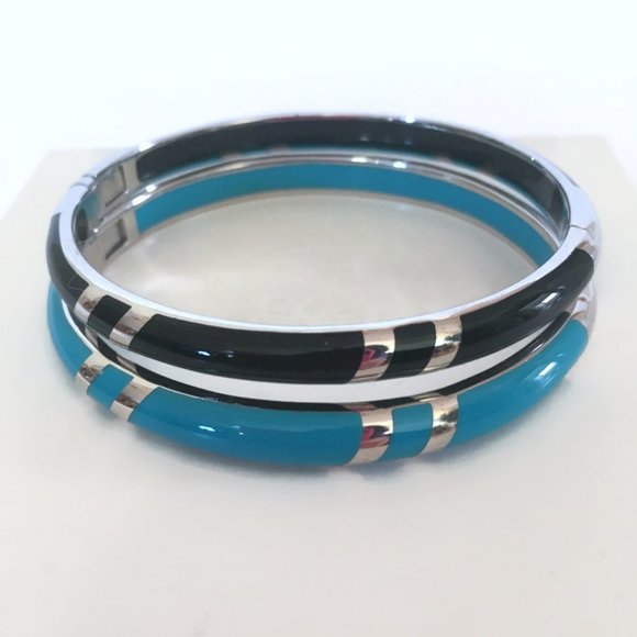 QVC Jewelry Sterling Silver Resin Hinged Bangle Bracelets New